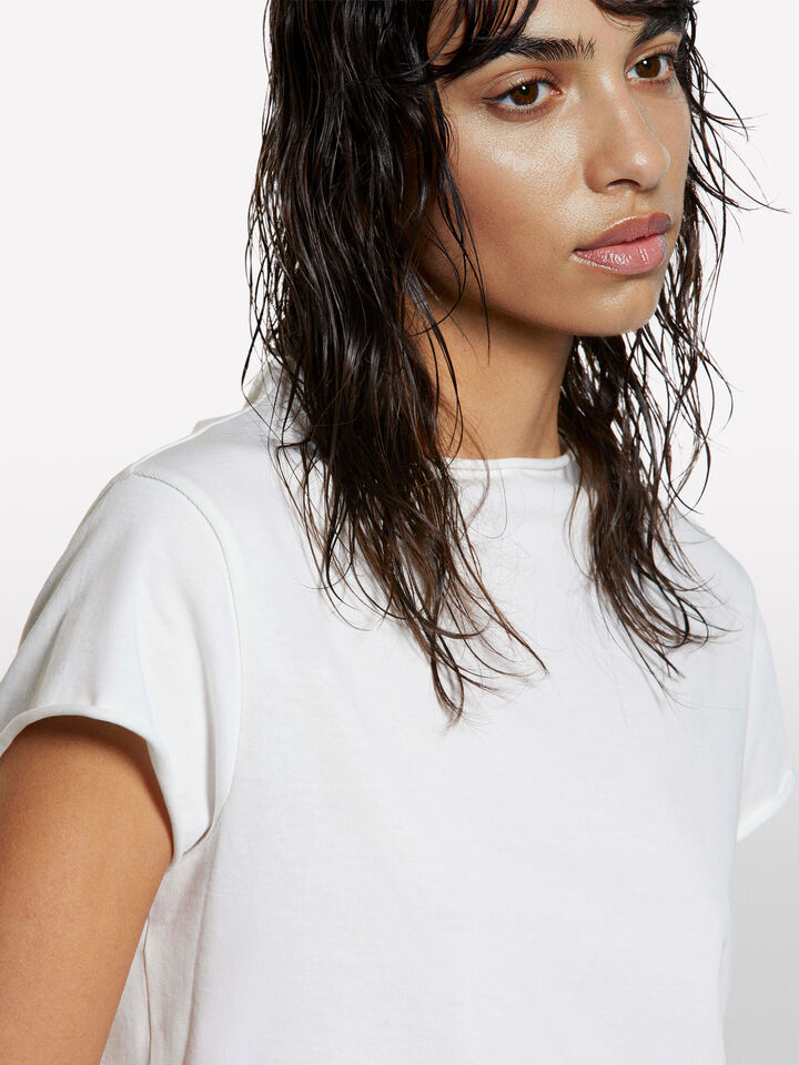 White t-shirt with halter neck - women's short sleeve t-shirts - White | Sisley image number 4